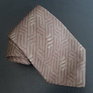 Giorgio Armani Tan & Beige Geometric Pattern Men's Silk Necktie